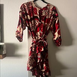 H&M Beige and Red Tropical Wrap Mini Dress